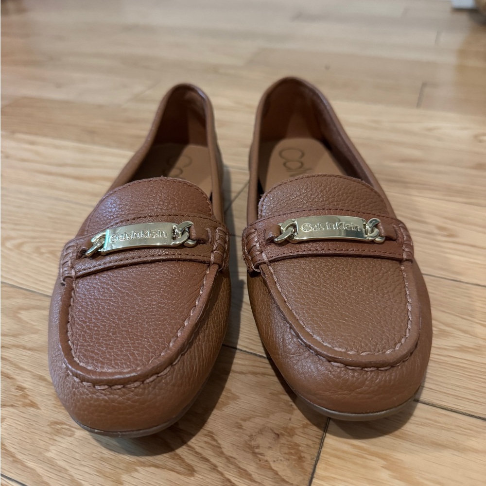 Calvin Klein Brown Leather Loafers with Silver Hardware